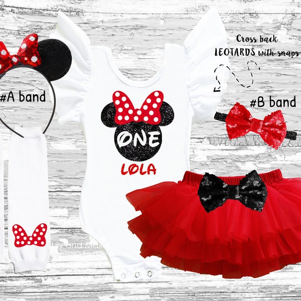 Mouse birthday girl Outfit, Mouse birthday girl leotard, Red Black Mouse smash cake outfit, Mouse birthday theme