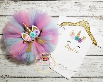 Unicorn Birthday Outfit, Unicorn headband, Unicorn rainbow tutu set, Rainbow unicorn birthday outfit set, Rainbow Unicorn Girls Costume