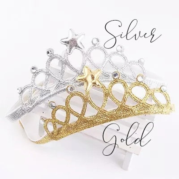 Crown soft headband, Princess crown silver soft band, Princess crown gold headband, Princess birthday