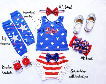 4th of July Baby Outfit: Pom Pom Short Set, Patriotic Girl Costume