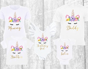 Unicorn Birthday Family Matching Shirts: Leotard, Kids & Adult Tees