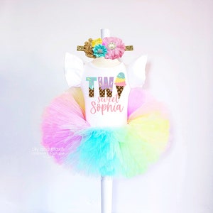 Ice Cream Two Sweet 2nd Birthday Outfit: Rainbow Tutu, Leotard & Headband zdjęcie 9