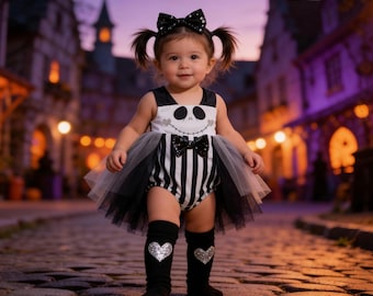 Halloween Romper Set, Black And White Skeleton Tulle Costume up to 5t-6y