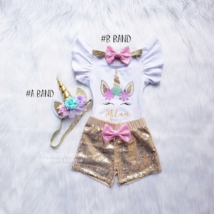 Unicorn Birthday Outfit, Unicorn headband,Unicorn rainbow tutu set,FLUTTER leotard unicorn birthday SHORT set,Rainbow Unicorn Girls Costume image 5