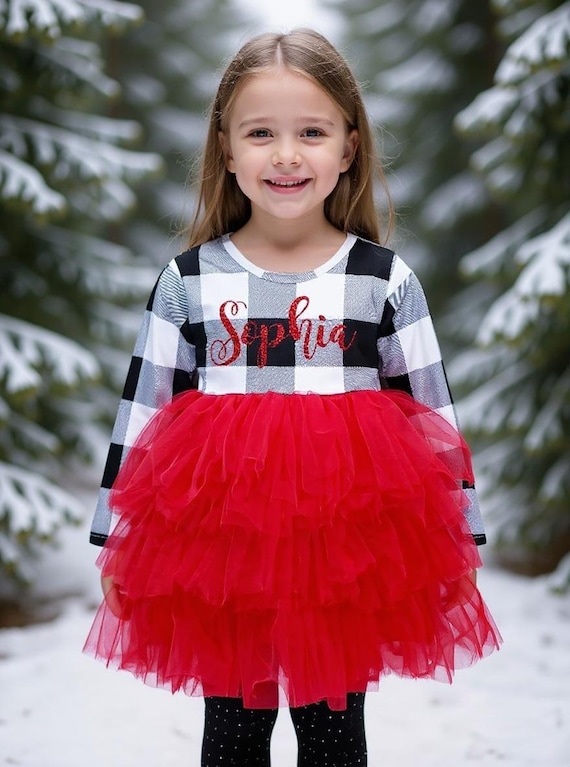 buffalo plaid holiday dress Personalized Christmas Tutu Dress: Baby Girl Outfit red plaid dress