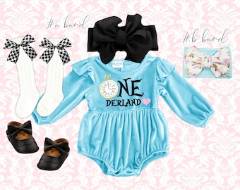 ONEderland Velvet Romper Set: Alice Birthday Costume
