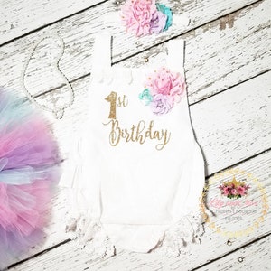 1st Birthday girl Outfit, pink aqua lavender birthday tutu, 1st birthday Romper, pastel birthday set, 1st birthday unicorn smash cake outfit image 6