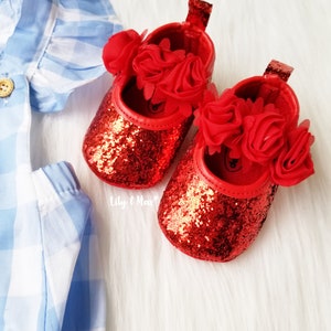 Dorothy baby Costume, Personalized Dorothy romper, Wizard of Oz Costume, Dorothy romper, red glitter shoes, Baby Halloween Costume image 6