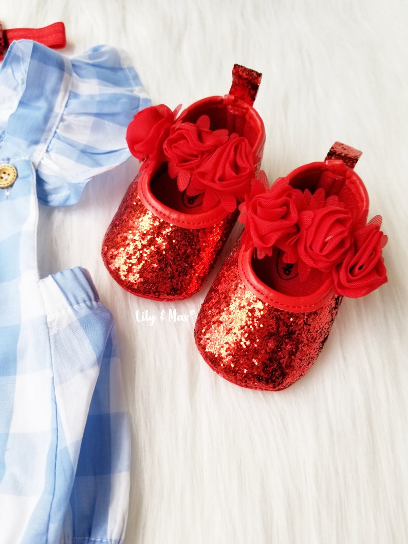 Dorothy baby Costume, Personalized Dorothy romper, Wizard of Oz Costume, Dorothy romper, red glitter shoes, Baby Halloween Costume image 6