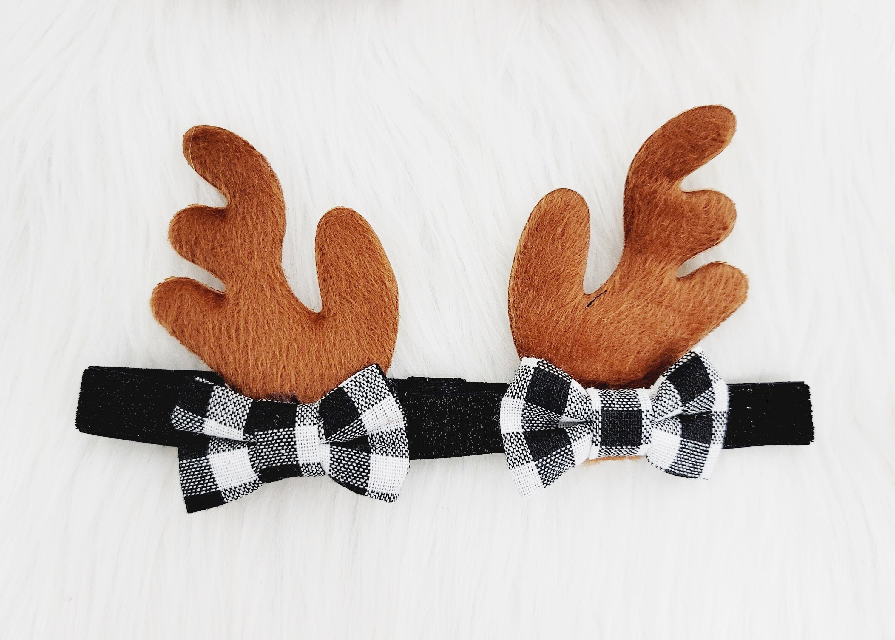 Christmas Reindeer Headband: Plaid Antler Velvet Bow Baby  display picture 1