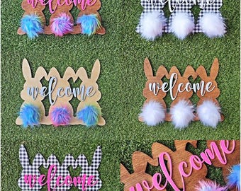 Custom Welcome Easter bunny sign | Personalized Easter door hanger | Easter wooden bunny wall sign decor | Entrance Easter decor