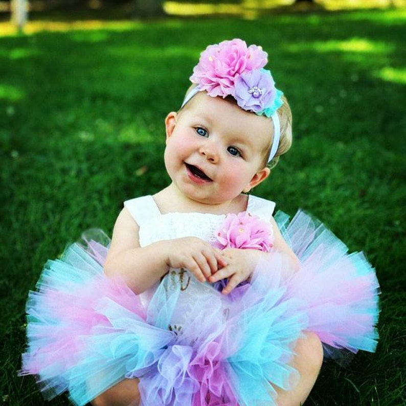 1st Birthday girl Outfit, pink aqua lavender birthday tutu, 1st birthday Romper, pastel birthday set, 1st birthday unicorn smash cake outfit image 5