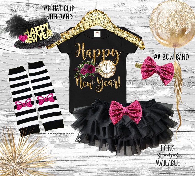 Happy New Years EVE clock baby outfit Happy New year 2019 girls outfit HELLO 2019 girls outfit set 1st New Year girls Outfit