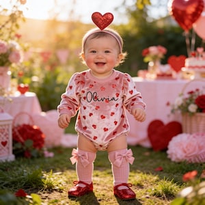 Personalized Velvet Baby Romper: Valentine's Day Heart Outfit