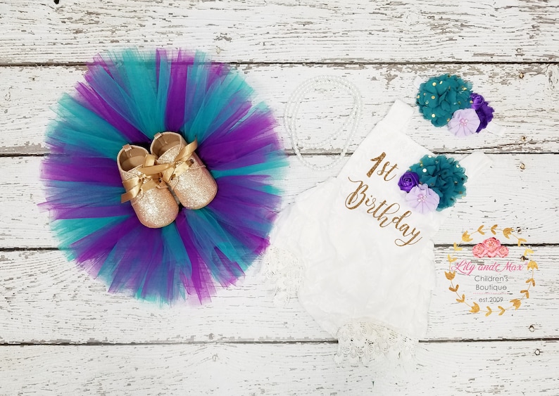 1st birthday Romper mermaid birthday tutu set 1st Birthday Outfit purple and teal tutu set first birthday smash cake outfit