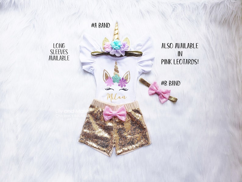 Unicorn Birthday Outfit, Unicorn headband,Unicorn rainbow tutu set,FLUTTER leotard unicorn birthday SHORT set,Rainbow Unicorn Girls Costume image 1