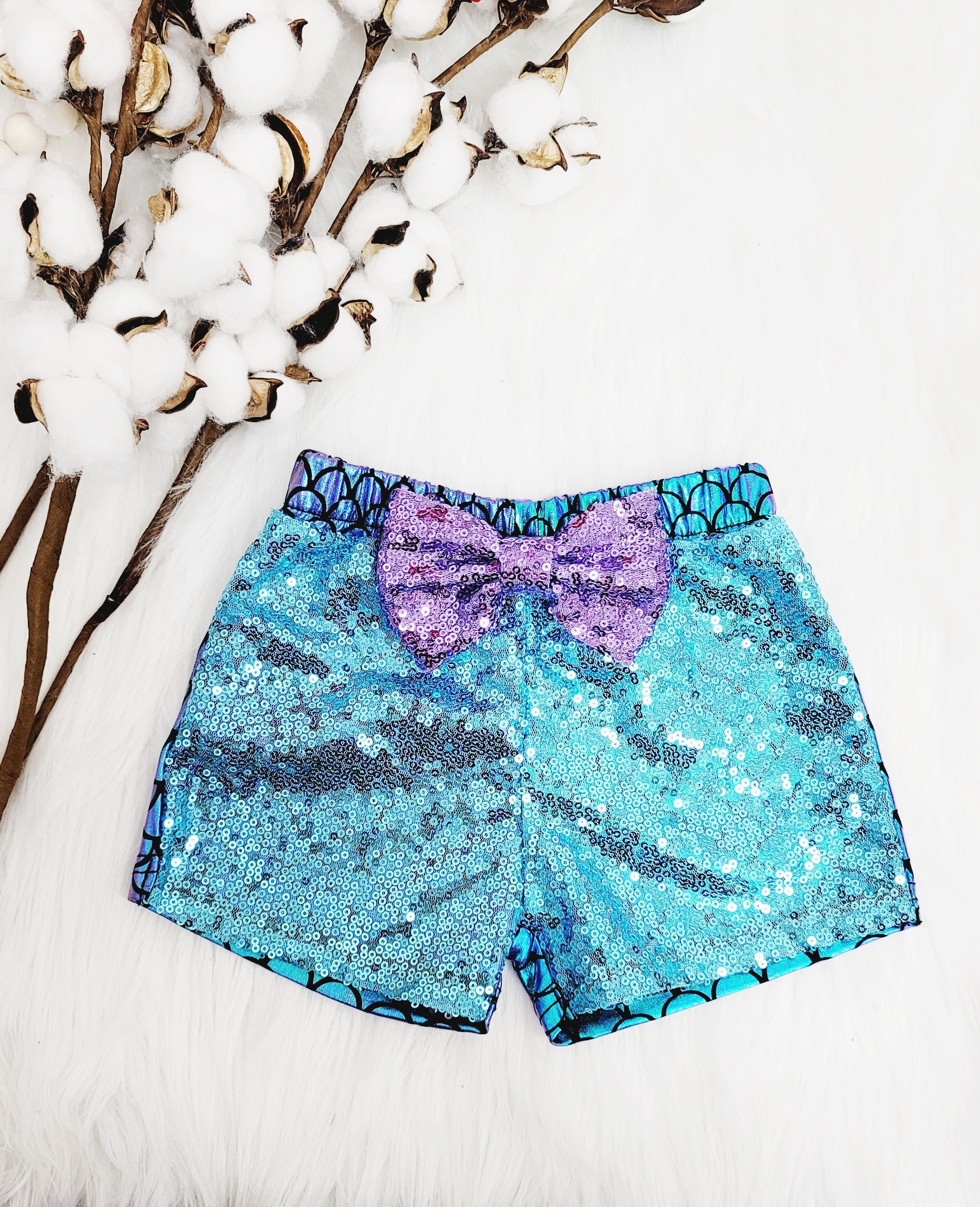 Mermaid Sequin Shorts for 0-3M to 8y-10y, Halloween Costume, 1st 