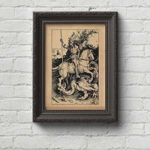 San Jorge - Albrecht Durer Print, Arte de pared, Xilografía, Grabado, Renacimiento, Dragón, Gustave Doré, Durero, Lindo Regalo