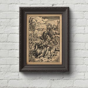 Samson Fighting the Lion - Albrecht Durer Print, Wall Art, Woodcut, Engraving, Religion, Bible Art, Art, Dore, Dürer, Cute Gift