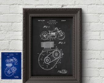 Indian Motorcycle 1943 Patent Print - Vélo, Impression moto, Impression vélo, vintage, Rétro, Impression d’art, Art mural, Art, Cadeau mignon