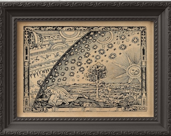 Flammarion Print, Wall Art, Woodcut, Engraving, Renaissance, Gustave Dore, Dürer, Astronomy, Stars, Cute Gift