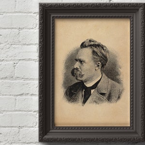 Friedrich Nietzsche Portrait Print, Wall Art, Art, Woodcut, Engraving, Philosophy, Philosopher, Hegel, Kant, Descartes, Hume, Cute Gift image 1