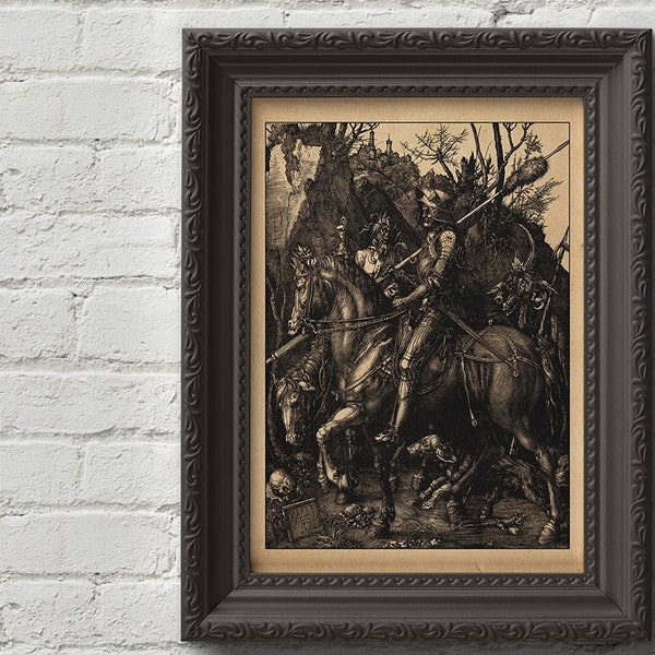 Knight, Death and the Devil - Albrecht Durer Print, Wall Art, Art, Woodcut, Engraving, Renaissance, Gustave Dore, Dürer, Cute Gift