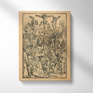 Mount Calvary - Albrecht Durer Stretched Canvas Print, Wall Art, Woodcut, Engraving, Religion, Christ, Cross, God, Art, Dürer, Cute Gift
