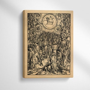 The Adoration of the Lamb - The Apocalypse - Albrecht Durer Stretched Canvas Print, Wall Art, Woodcut, Engraving, Dürer, Cute Gift