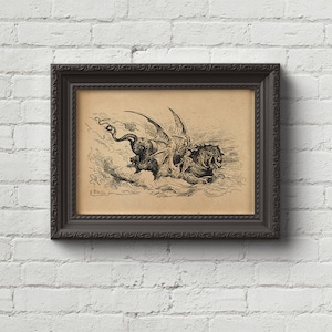Dragon - Gustave Dore Print, Wall Art, Dante, Art, Woodcut, Engraving, Renaissance, Gustave Dore, Inferno, Paradise Lost, Cute Gift