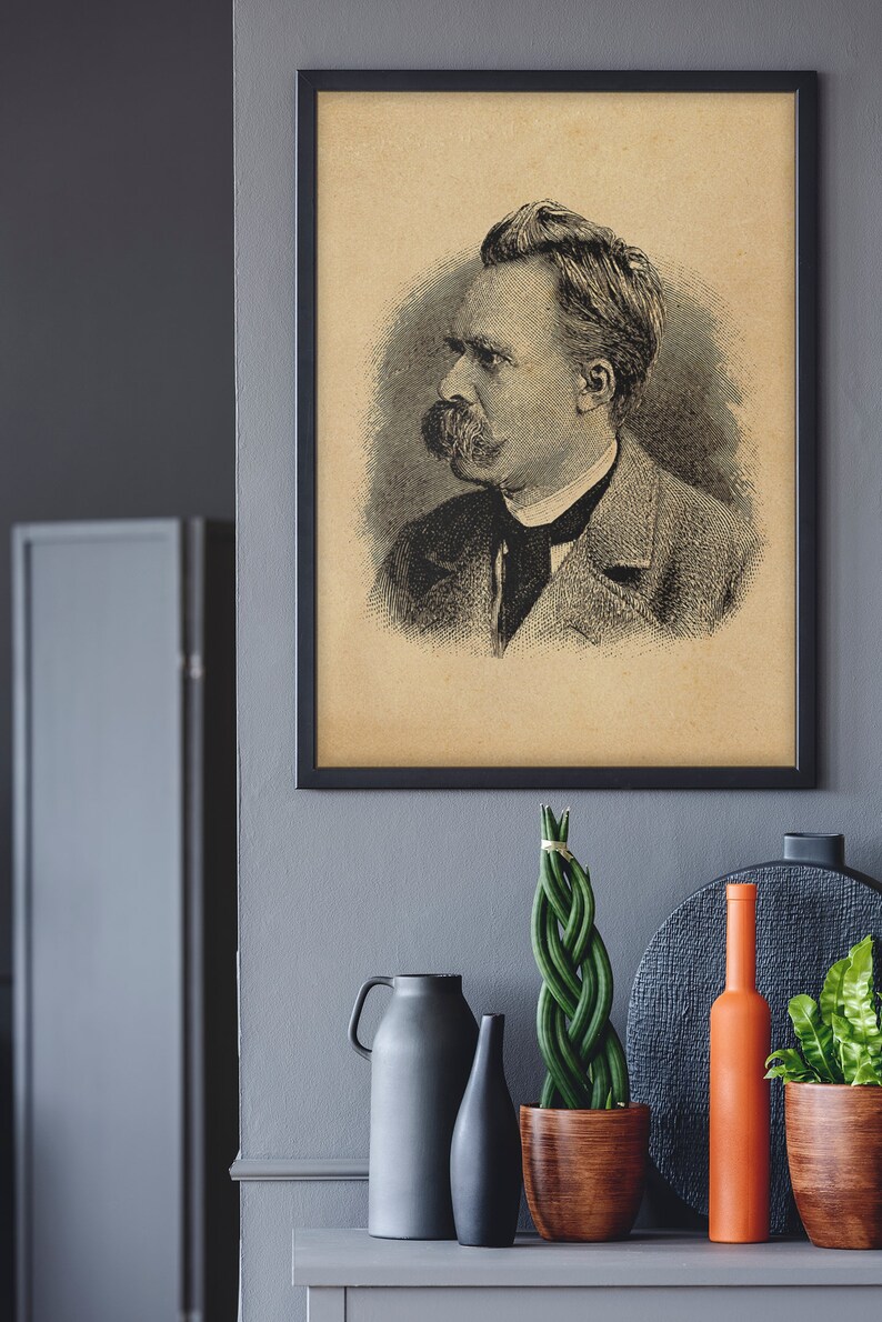 Friedrich Nietzsche Portrait Print, Wall Art, Art, Woodcut, Engraving, Philosophy, Philosopher, Hegel, Kant, Descartes, Hume, Cute Gift image 6