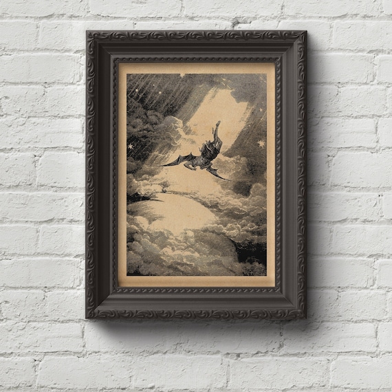 Paradise Lost 3 - Lucifer - Gustave Dore, Dante, Art, Woodcut, Engraving, Renaissance, Dore, Inferno, Wall Art, Art, Cute Gift