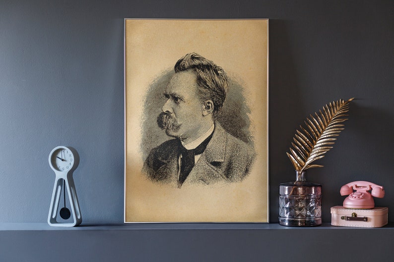 Friedrich Nietzsche Portrait Print, Wall Art, Art, Woodcut, Engraving, Philosophy, Philosopher, Hegel, Kant, Descartes, Hume, Cute Gift image 5