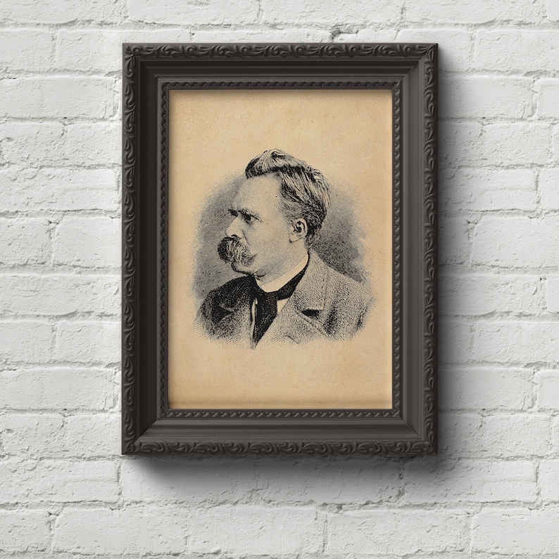 Friedrich Nietzsche Portrait Print, Wall Art, Art, Woodcut, Engraving, Philosophy, Philosopher, Hegel, Kant, Descartes, Hume, Cute Gift image 1