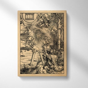 Saint John Devours the Book - The Apocalypse - Albrecht Durer Stretched Canvas Print, Wall Art, Woodcut, Engraving, Dürer, Cute Gift