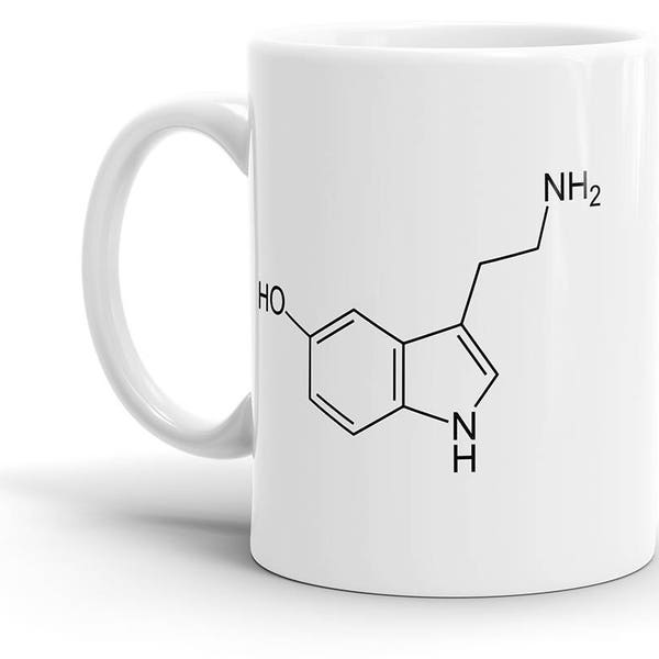 Cząsteczki serotoniny kubek kawy-dopamina, Prozac, antydepresyjne, chemia, schemat, cool Gift!