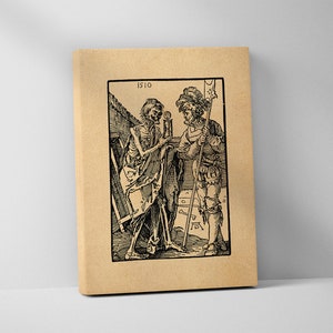 Death and the Landsknecht - Albrecht Durer Stretched Canvas Print, Wall Art, Woodcut, Engraving, Renaissance, Dürer, Skull, Cute Gift