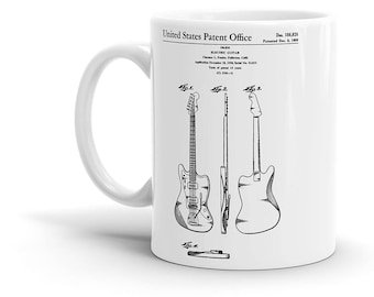 Fender Guitar Patent Coffee Mug - Electric Guitar, Stratocaster, Gibson, Vintage, Retro, Cool Gift