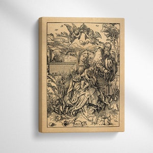 The Holy Family with 3 Hares - Albrecht Durer Stretched Canvas Print, Wall Art, Woodcut, Engraving, Renaissance, Bible, Dürer, Cute Gift