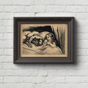 Little Red Riding Hood and the Wolf - Gustave Dore, Art, Woodcut, Engraving, Renaissance, Dore, Wall Art, Art, Cute Gift