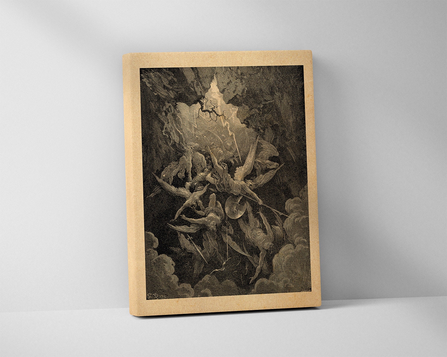 Gustave・L・Jonghe、Idle moments、希少な額装用画集より The Mouth of Hell - Gustave Dore Stretched Canvas Print, Wall Art