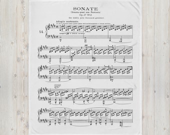 Beethoven Moonlight Sonata Sheet Music, Piano Sonata No.14 - Cute Plush Soft Fleece Throw Blanket