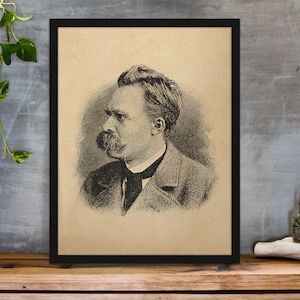 Friedrich Nietzsche Portrait Print, Wall Art, Art, Woodcut, Engraving, Philosophy, Philosopher, Hegel, Kant, Descartes, Hume, Cute Gift image 3