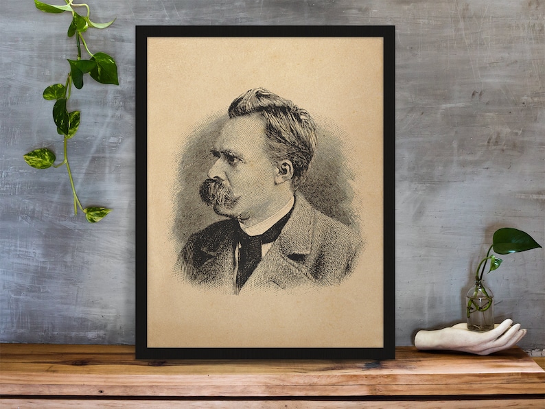 Friedrich Nietzsche Portrait Print, Wall Art, Art, Woodcut, Engraving, Philosophy, Philosopher, Hegel, Kant, Descartes, Hume, Cute Gift image 3