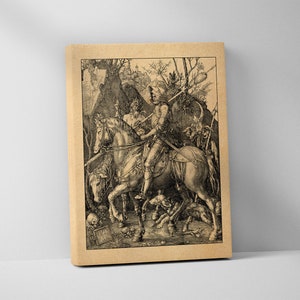 Knight, Death and the Devil - Albrecht Durer Stretched Canvas Print, Wall Art, Art, Woodcut, Engraving, Renaissance, Dürer, Cute Gift