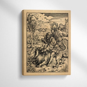 Samson Fighting the Lion - Albrecht Durer Stretched Canvas Print, Wall Art, Woodcut, Engraving, Religion, Bible Art, Art, Dürer, Cute Gift
