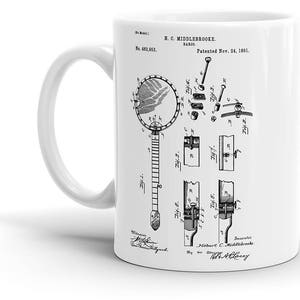 Banjo Patent Coffee Mug - Music, Instrument, Guitar, Heavy Metal, Punk, Music, Vintage, Cool Gift