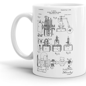 Diesel Engine Patent Coffee Mug - Combustion, Mechanic, Garage, Science, Invention, Vintage, Retro, Cool Gift