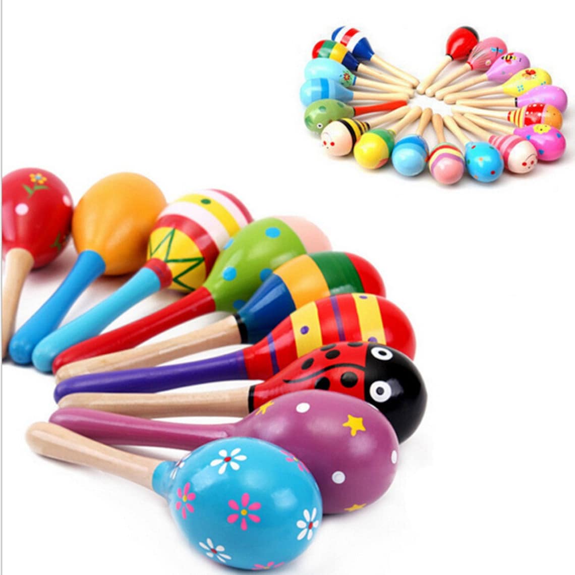 5pcs Kleurrijke Houten Maracas Baby Kind Muziekinstrument Etsy