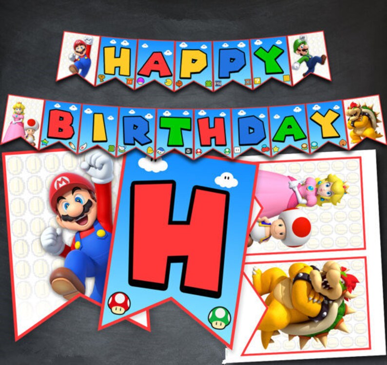 Super Mario Bros Banner Baby Shower Birthday Party Decorations Etsy